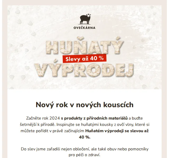 Ovečkárna: Huňatý výprodej se slevami až 40 % – červen 2026 | Nuslet.cz