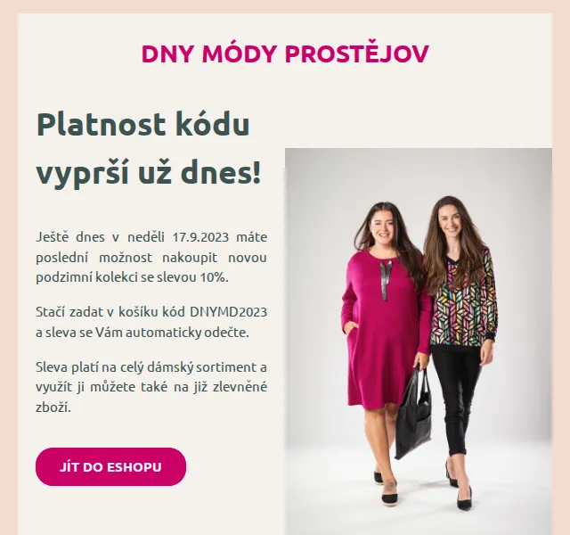 Móda Prostějov: Sleva 10 % na podzimní kolekci – červenec 2026 | Nuslet.cz