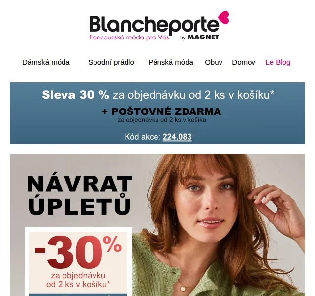 Blancheporte: Zimní úplety s 30% slevou – červenec 2026 | Nuslet.cz