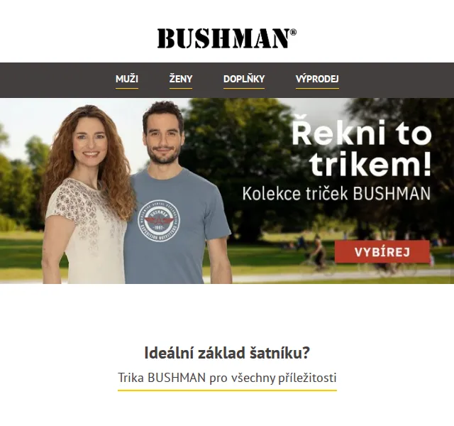 BUSHMAN: trička se slevou až 50 % – červen 2026 | Nuslet.cz
