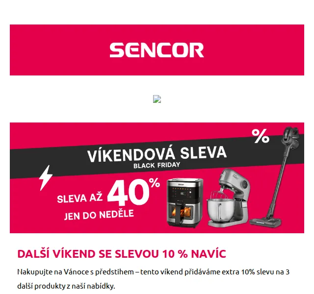 Sencor: tyčový vysavač, fritéza, robot Paul s extra 10 % – červenec 2026 | Nuslet.cz