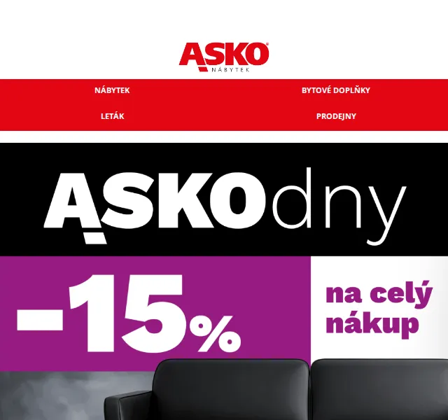 Asko Nábytek: Vše s 15% slevou – červenec 2026 | Nuslet.cz