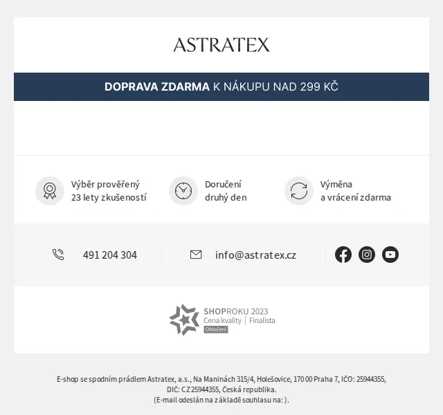 Astratex: 15% extra sleva a doprava zdarma – červenec 2026 | Nuslet.cz