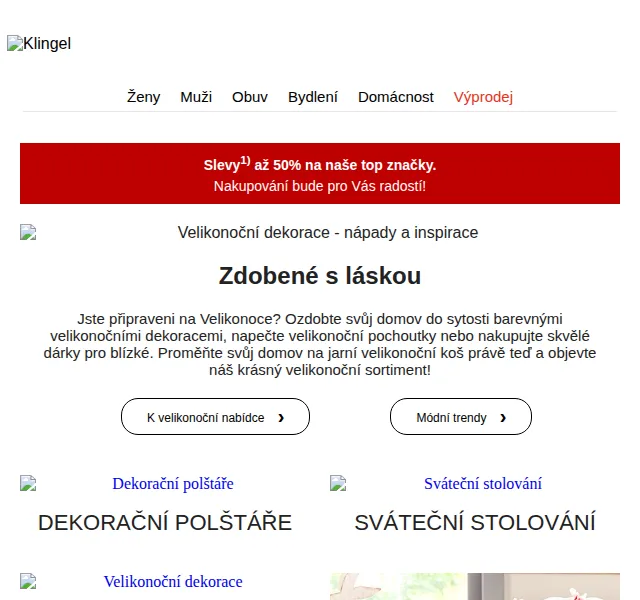 KLiNGEL: Velikonoce – slevy až 50 % na top značky – červen 2026 | Nuslet.cz
