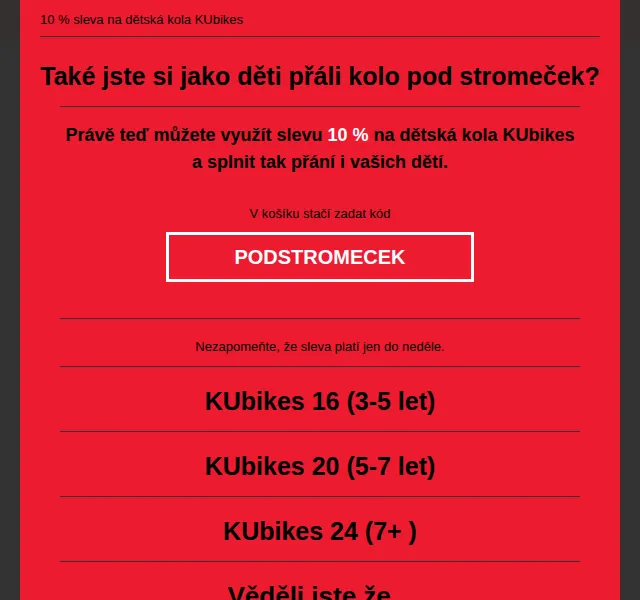 czbikero: Dětská kola KUbikes se slevou 10 % – červen 2026 | Nuslet.cz