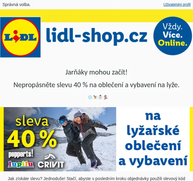 Lidl: Sleva 40 % na lyžařské oblečení a vybavení – červenec 2026 | Nuslet.cz