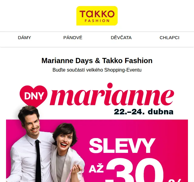 Takko Fashion: Sleva 30 % v rámci Marianne Days – červen 2026 | Nuslet.cz
