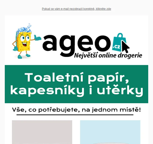 Ageo: Toaletní papír, kapesníky a utěrky od 19 Kč – červen 2026 | Nuslet.cz