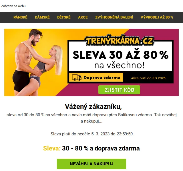 Trenýrkárna.cz: Sleva 30–80 % a doprava zdarma – červenec 2026 | Nuslet.cz