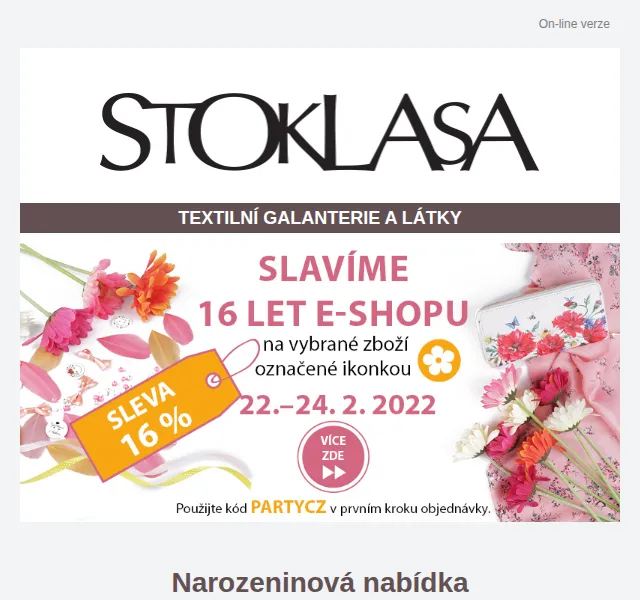 Stoklasa: 16. narozeniny e-shopu – červen 2026 | Nuslet.cz