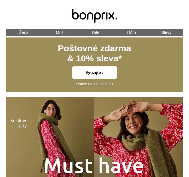 Bonprix: Poštovné zdarma + 10% sleva – červen 2026 | Nuslet.cz