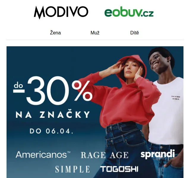 eobuv.cz: MODIVO značky Americanos, Sprandi a další do -30 % – červen 2026 | Nuslet.cz