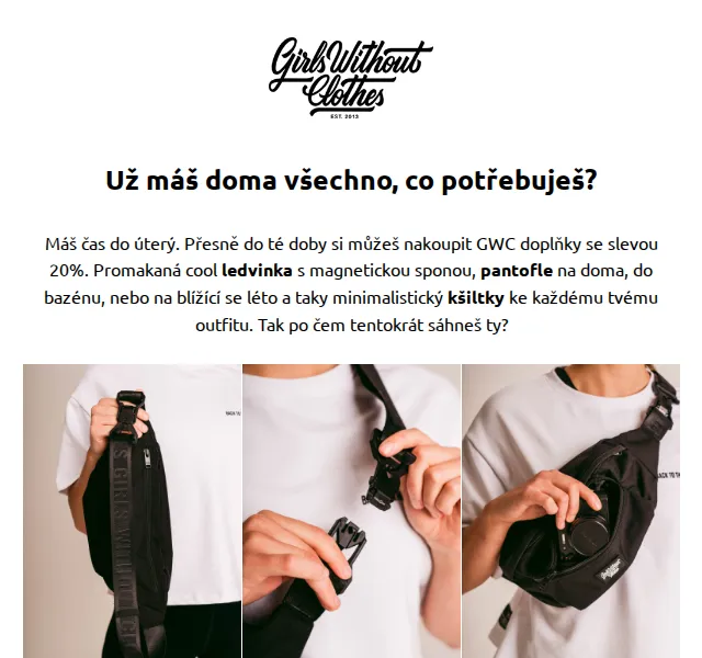 Girls Without Clothes: Sleva 20 % na doplňky – červenec 2026 | Nuslet.cz