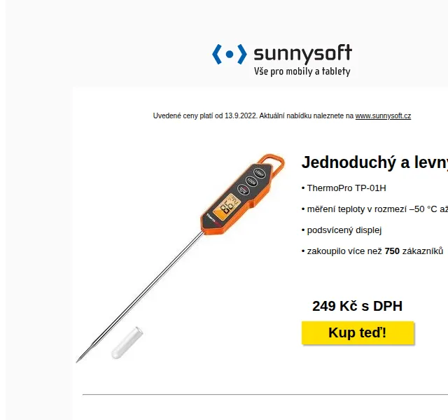 Sunnysoft: ThermoPro TP-01H teploměr od 249 Kč – červen 2026 | Nuslet.cz