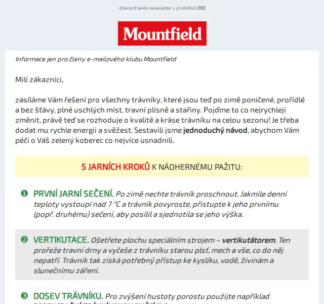 Mountfield: Jarní péče o trávník se slevou až 109 Kč – červen 2026 | Nuslet.cz