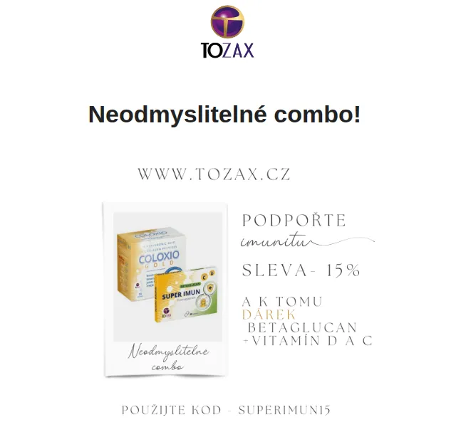 Tozax CZ: Sleva 15 % a betaglukan+vitamin D+C zdarma – červen 2026 | Nuslet.cz