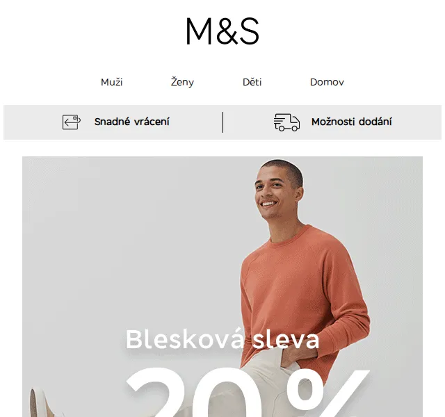 Marks and Spencer: Blesková sleva -20 % na celý web – červen 2026 | Nuslet.cz