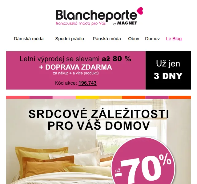Blancheporte: -80 % na bytový textil – červenec 2026 | Nuslet.cz
