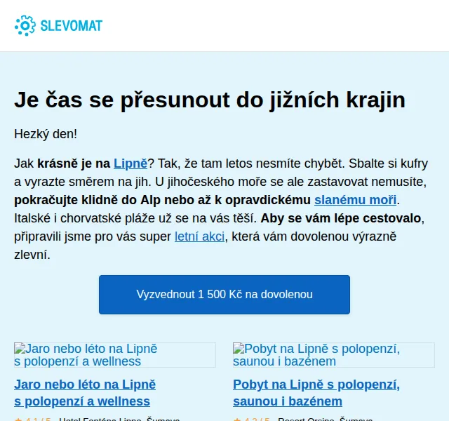 Slevomat: Dovolená u Lipna a sleva až 1 500 Kč – červenec 2026 | Nuslet.cz