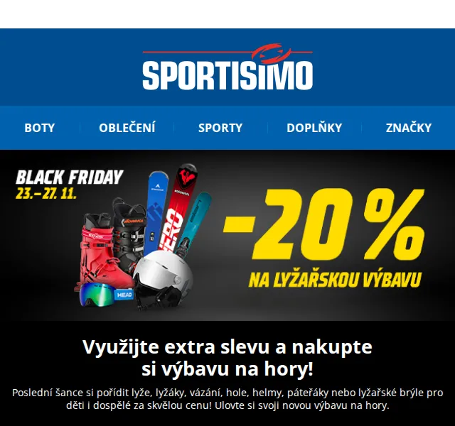 Sportisimo: Black Friday sleva 20 % na lyžařskou výbavu – červenec 2026 | Nuslet.cz