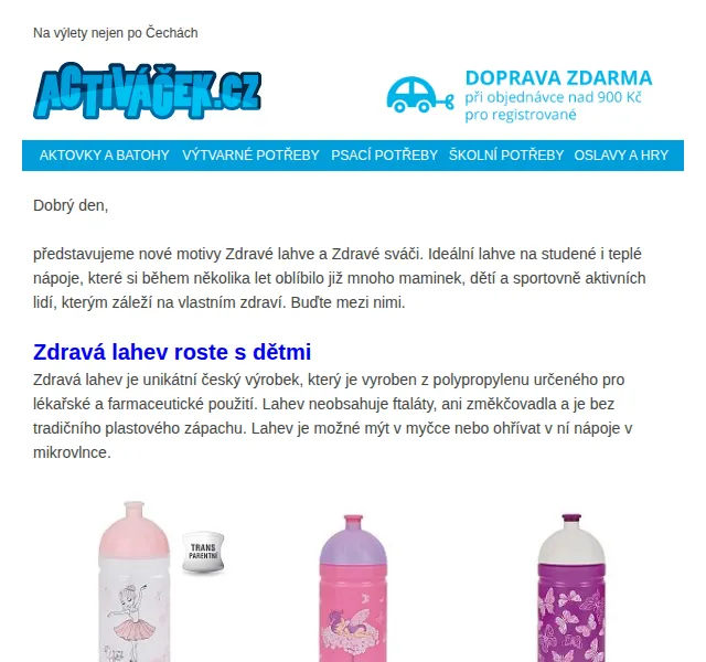 Activacek.cz: Zdravé lahve a svačinové boxy – červen 2026 | Nuslet.cz