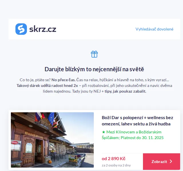 Vánoce na Skrz: Pobyt jako dárek od 2 890 Kč – červenec 2026 | Nuslet.cz