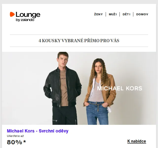 Lounge by Zalando: Michael Kors, GANT, Calvin Klein až -75 % | duben 2026