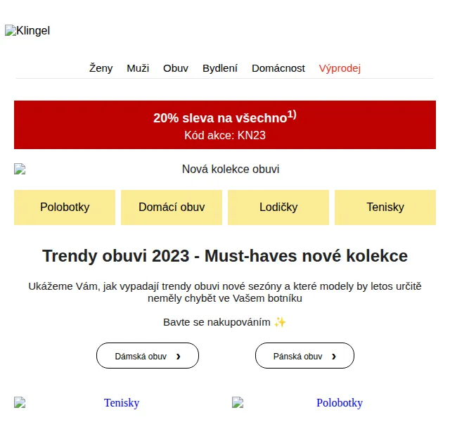 KLiNGEL: Sleva 20 % na novou kolekci obuvi – červenec 2026 | Nuslet.cz
