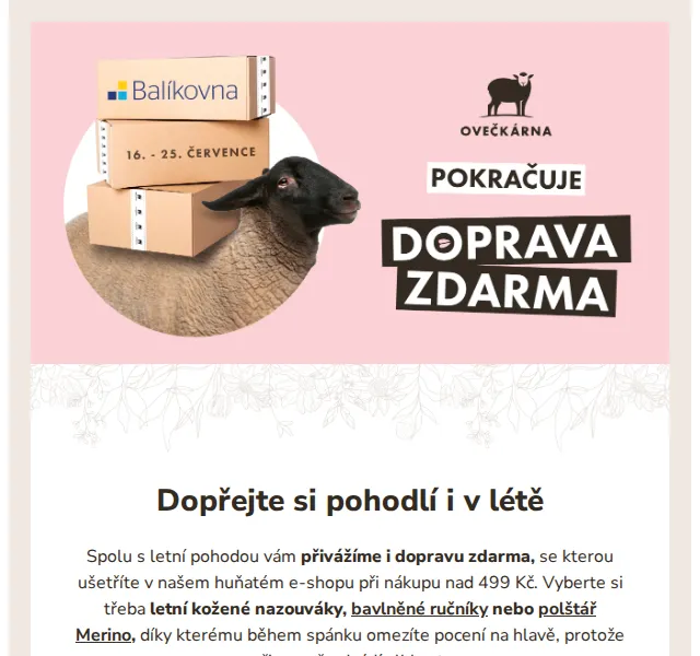 Ovečkárna: Doprava zdarma při nákupu nad 499 Kč – červenec 2026 | Nuslet.cz