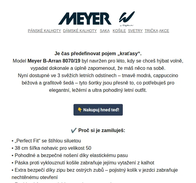 Meyer Wegener: pánské šortky 3 odstíny – červenec 2026 | Nuslet.cz