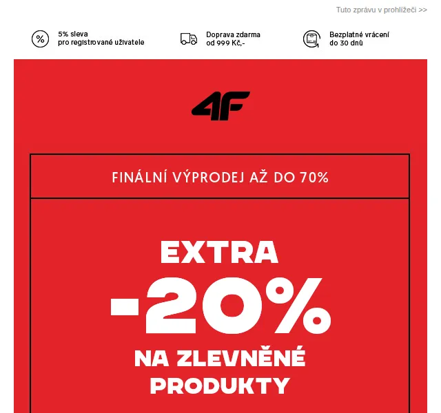4Fstore: Extra -20 % na zlevněné produkty – březen 2026 | Nuslet.cz