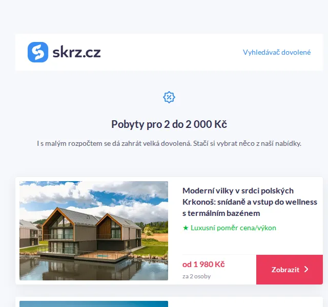 Vánoce na Skrz: Pobyty pro 2 do 2 000 Kč – wellness, snídaně – červenec 2026 | Nuslet.cz