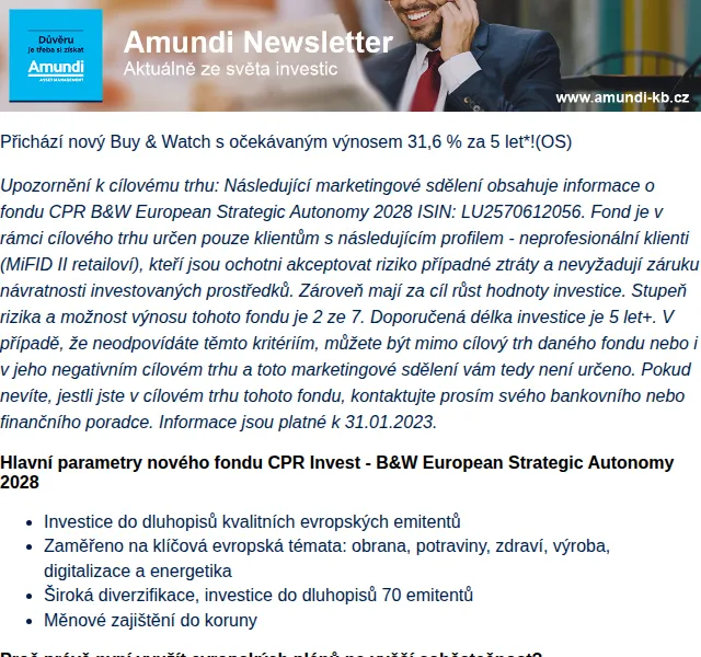 Amundi Czech Republic: Buy & Watch fond s výnosem 31,6 % – červenec 2026 | Nuslet.cz