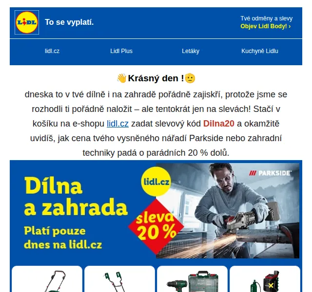 20% sleva na nářadí a zahradu - Lidl akce