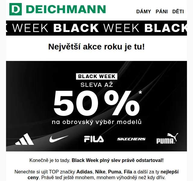 DEICHMANN: Black Week slevy až 50 % na Adidas, Nike, Puma – červenec 2026 | Nuslet.cz
