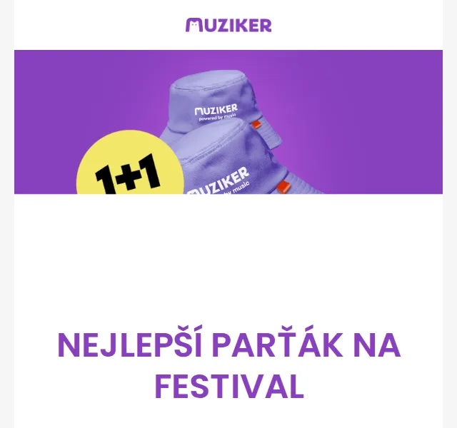 Muziker: klobouček 1+1 zdarma a sleva 15 % – červenec 2026 | Nuslet.cz