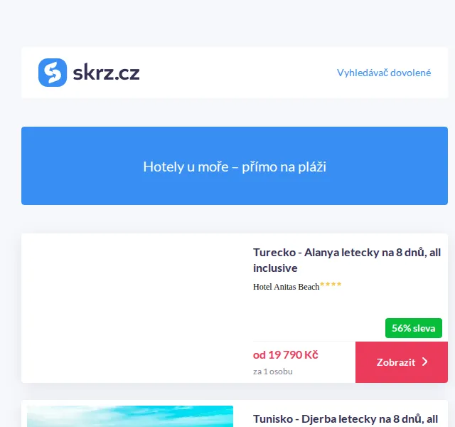 Skrz.cz: Hotely u moře na pláži od 10 190 Kč – červen 2026 | Nuslet.cz