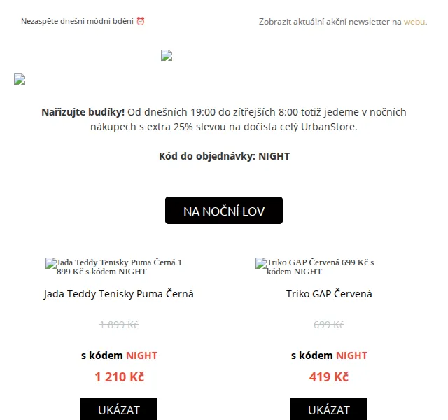 UrbanStore: Extra 25% sleva na vše – noční nákupy 25.6. | Nuslet.cz
