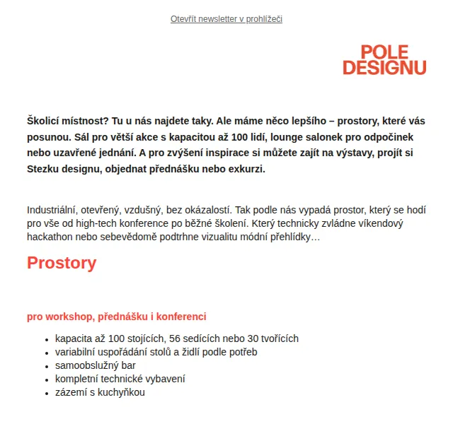 Egoé: Pronájem prostor v areálu Pole designu – červenec 2026 | Nuslet.cz