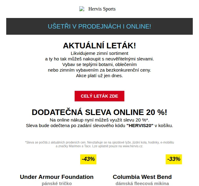 Hervis: Totální likvidace zimního sortimentu – červen 2026 | Nuslet.cz