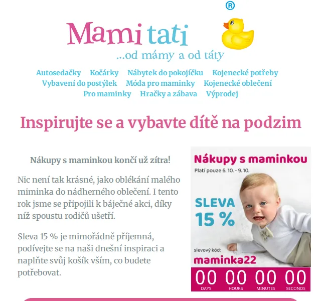 Mamitati.cz: Sleva 15 % na podzimní výbavu – červenec 2026 | Nuslet.cz