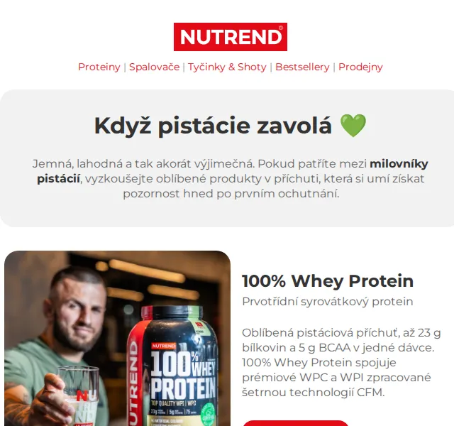 Nutrend: Pistáciové proteiny a tyčinky – květen 2026 | Nuslet.cz