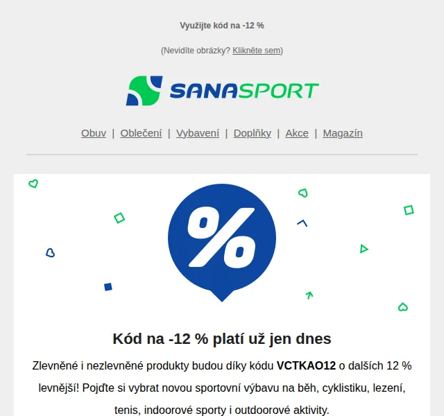 Sanasport: Dodatečných -12 % na sportovní výbavu – červen 2026 | Nuslet.cz