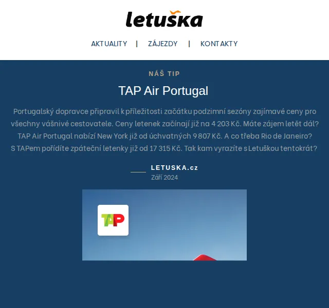 Letuška.cz: TAP Air Portugal, KLM, Singapore Airlines – červenec 2026 | Nuslet.cz