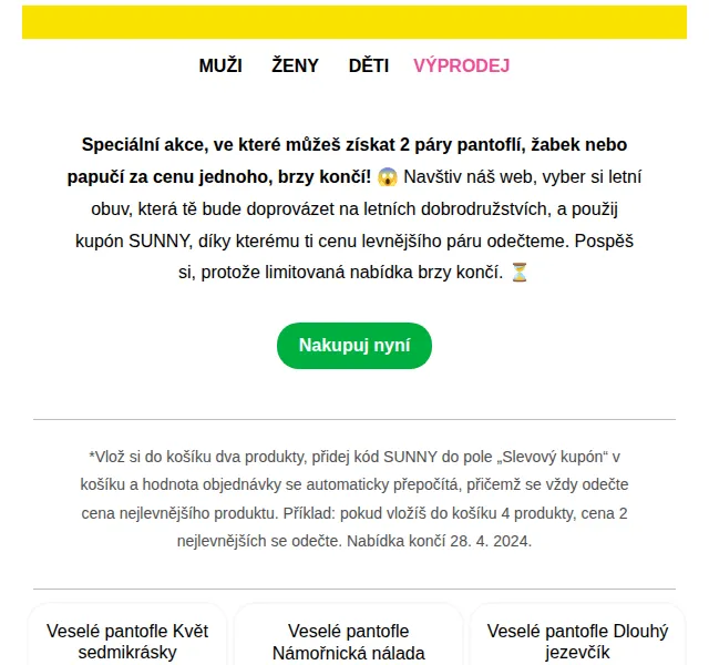 Dedoles: Pantofle 1+1 zdarma se SUNNY – červenec 2026 | Nuslet.cz