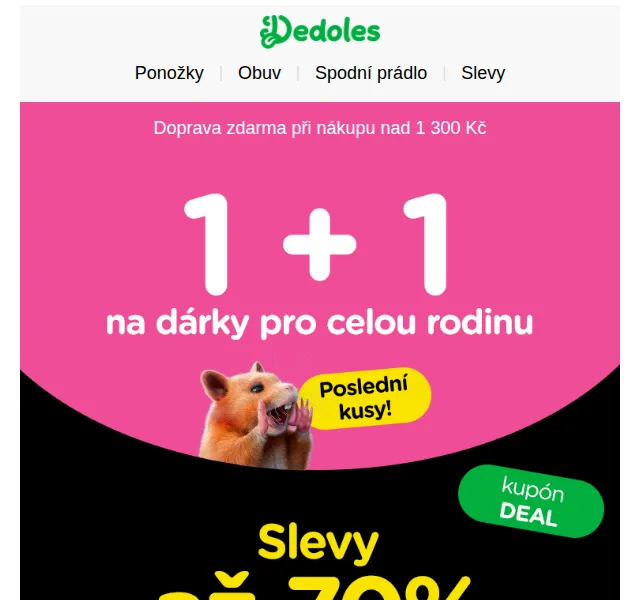 Dedoles.cz: Akce 1+1 na ponožky a spodní prádlo – červenec 2026 | Nuslet.cz