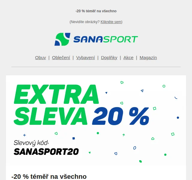 Sanasport: Dodatečných -20 % na oblečení a obuv – červen 2026 | Nuslet.cz