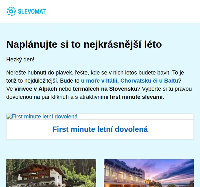 Slevomat: First Minute dovolená od 1 580 Kč – červen 2026 | Nuslet.cz