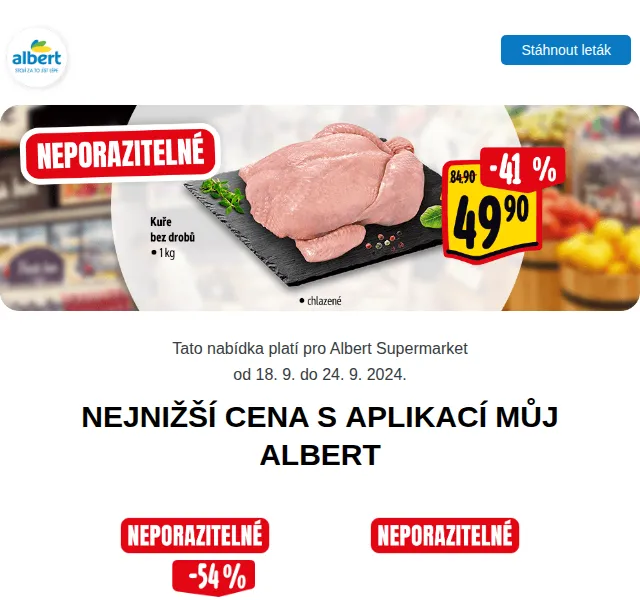 Albert: Banány 19,90 Kč, Pizza 49,90 Kč – září 2026 | Nuslet.cz