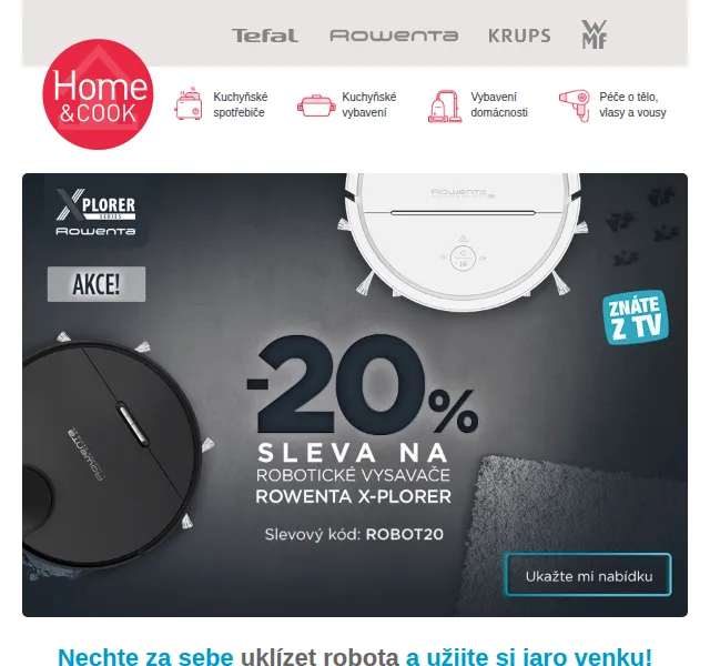 Home & Cook: Sleva 20 % na robotické vysavače Rowenta – červen 2026 | Nuslet.cz